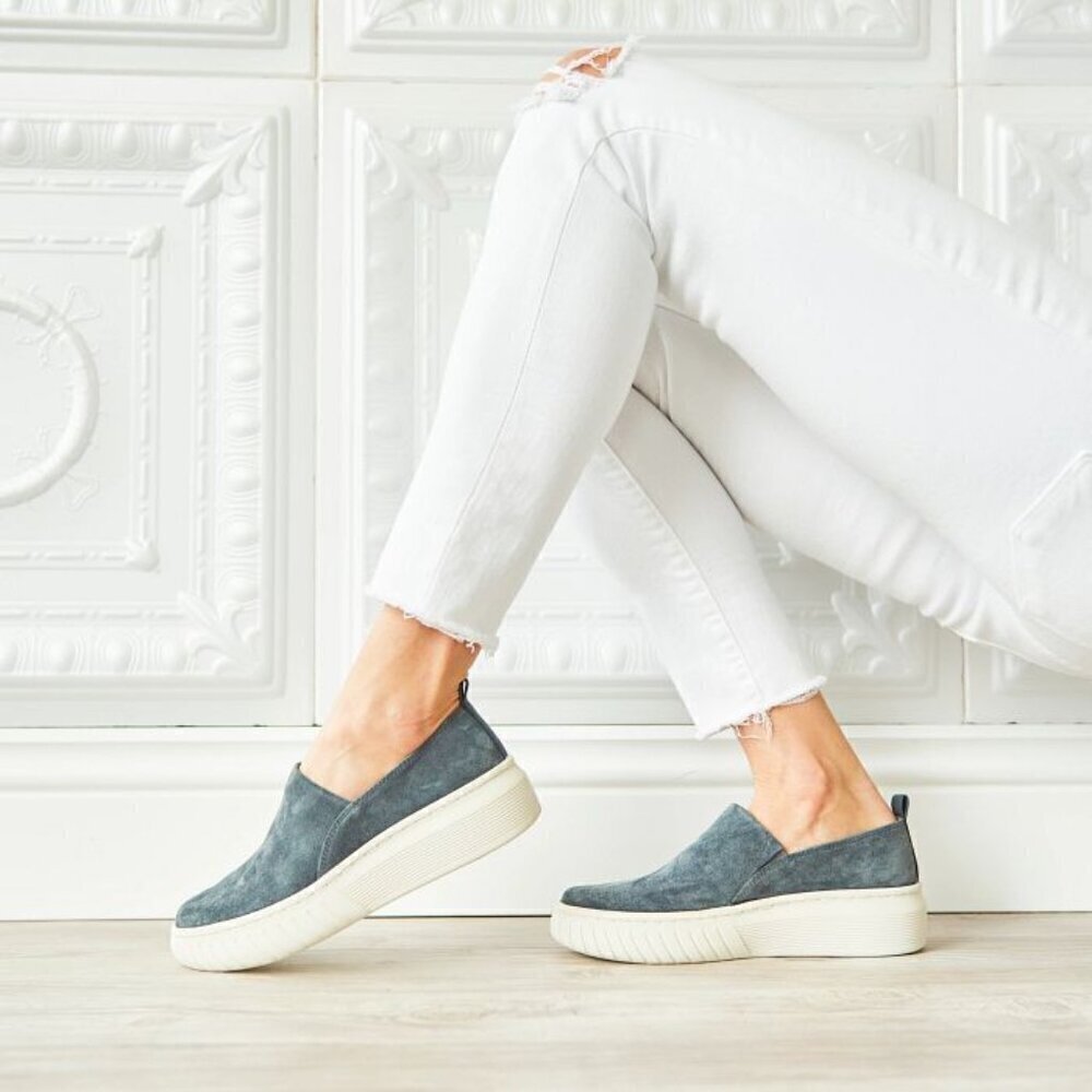 Sofft Potina Suede Leather Slip On Platform Sneaker Denim Blue Size 6.5